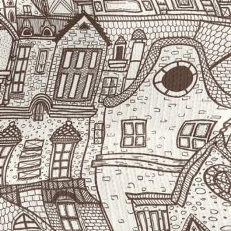 Hand Drawn Village Buildings Stretch Jersey