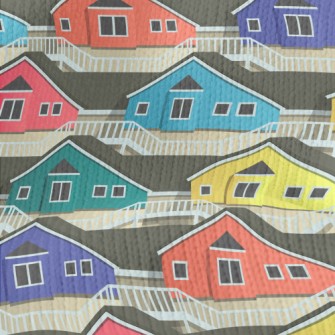 Colorful Cartoon Houses Stretch Jersey