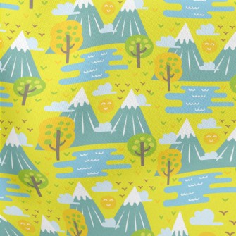 Cute Cartoon Mountains Lightweight Cotton Poplin