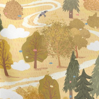 Hand Drawn Summer Forest Lightweight Cotton Poplin