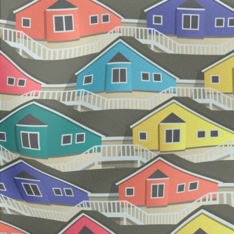 Colorful Cartoon Houses Lightweight Cotton Poplin