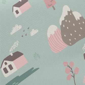 Hand Drawn Country Cottage Midweight Cotton Poplin