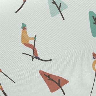 Hand Drawn Winter Skiing Midweight Cotton Poplin