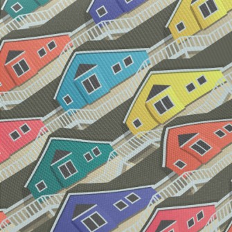 Colorful Cartoon Houses Midweight Cotton Poplin