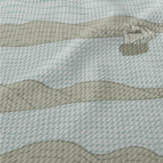 Hand Drawn Sailboat And Island Birdseye Piqué