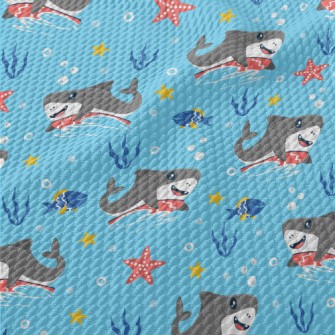 Cute Surfing Shark Birdseye Piqué