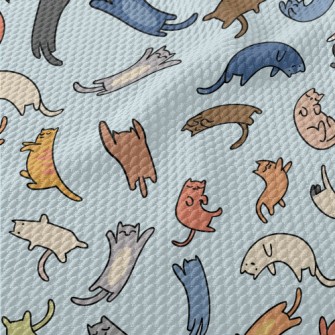 Doodle Colored Cat Birdseye Piqué