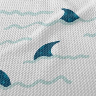 Hand Drawn Blue Shark Fin Birdseye Piqué
