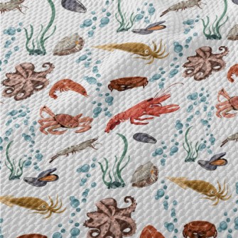 Realistic Underwater Animals Birdseye Piqué