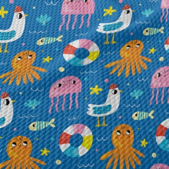 Summer Seagulls And Ocean Birdseye Piqué