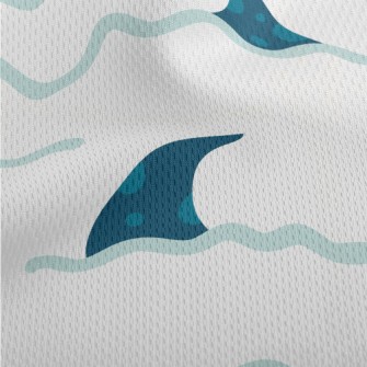 Hand Drawn Blue Shark Fin Athletic Mesh Flat Back