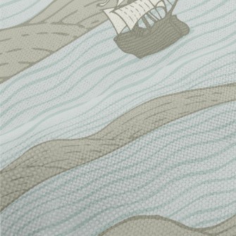 Hand Drawn Sailboat And Island Performance Linen