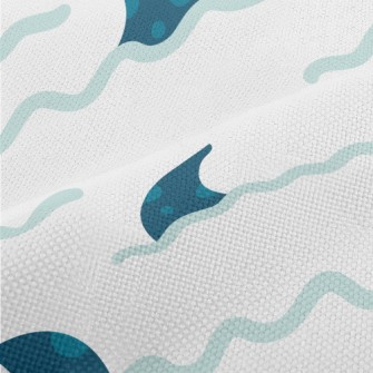 Hand Drawn Blue Shark Fin Performance Linen