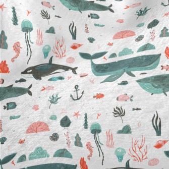 Hand Drawn Beautiful Ocean Minky