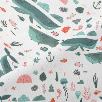 Hand Drawn Beautiful Ocean Piqué