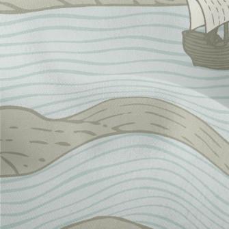 Hand Drawn Sailboat And Island Lightweight Performance Linen