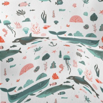 Hand Drawn Beautiful Ocean Lightweight Performance Linen