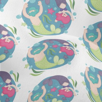 Hand Drawn Happy Mermaid Lightweight Performance Linen