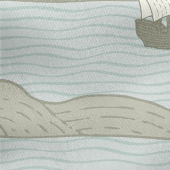 Hand Drawn Sailboat And Island Jersey Backed Fleece