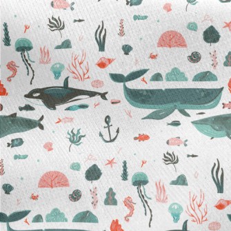 Hand Drawn Beautiful Ocean Jersey Backed Fleece