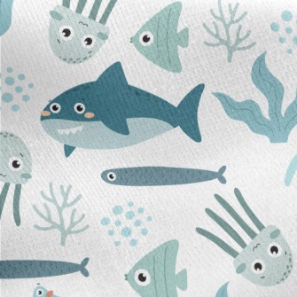 Big Eyed Underwater Animals Jersey Backed Fleece