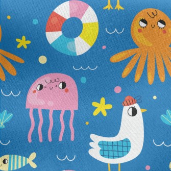 Summer Seagulls And Ocean Jersey Backed Fleece