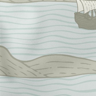 Hand Drawn Sailboat And Island Lightweight Cotton Poplin