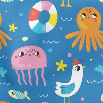 Summer Seagulls And Ocean Lightweight Cotton Poplin