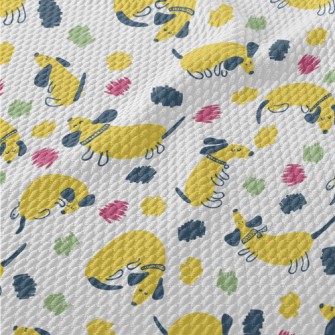 Yellow Round Cute Dachshund Birdseye Piqué