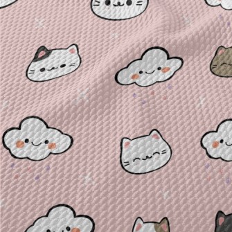 Cute Clouds And Cats Birdseye Piqué