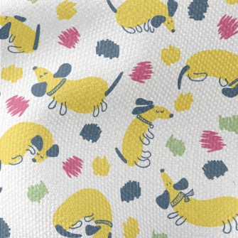 Yellow Round Cute Dachshund Waterproof Canvas