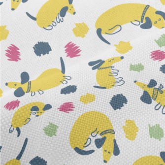 Yellow Round Cute Dachshund Performance Linen