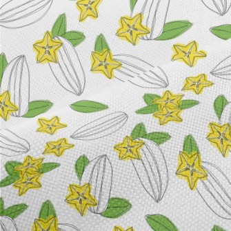 Hand Drawn Carambola Fruit Sli Performance Linen