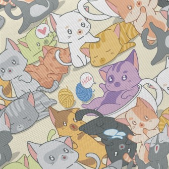 Cute Playing Cats Twill