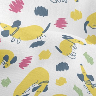 Yellow Round Cute Dachshund Lightweight Performance Linen