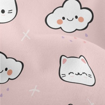 Cute Clouds And Cats Lightweight Performance Linen