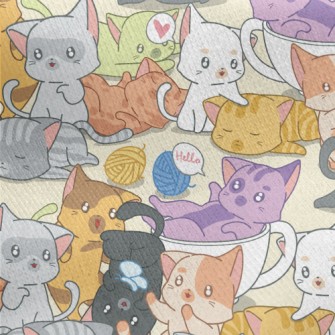 Cute Playing Cats Jersey Backed Fleece