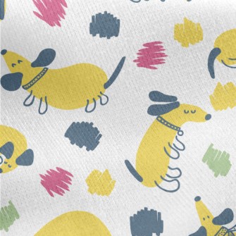 Yellow Round Cute Dachshund Jersey Backed Fleece