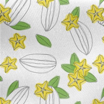 Hand Drawn Carambola Fruit Sli Jersey Backed Fleece