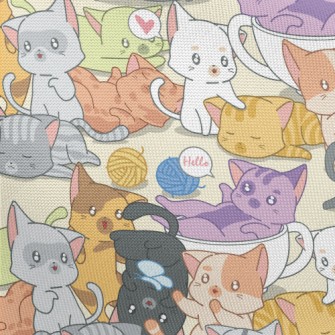 Cute Playing Cats Pongee