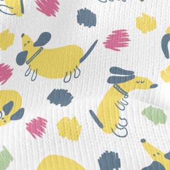 Yellow Round Cute Dachshund Stretch Jersey