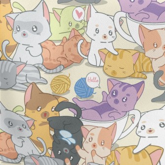 Cute Playing Cats Lightweight Cotton Poplin