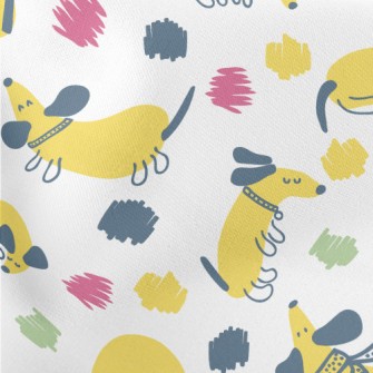 Yellow Round Cute Dachshund Lightweight Cotton Poplin