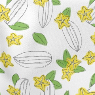 Hand Drawn Carambola Fruit Sli Lightweight Cotton Poplin