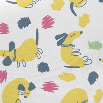 Yellow Round Cute Dachshund Midweight Cotton Poplin
