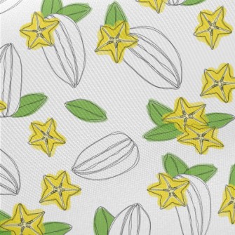 Hand Drawn Carambola Fruit Sli Midweight Cotton Poplin