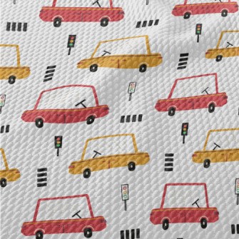 Children&#39;s Colorful Cars Birdseye Piqué