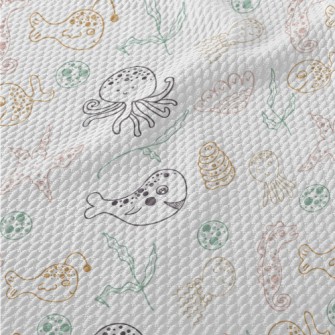 Hand Drawn Cute Marine Life Birdseye Piqué