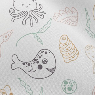 Hand Drawn Cute Marine Life Chiffon