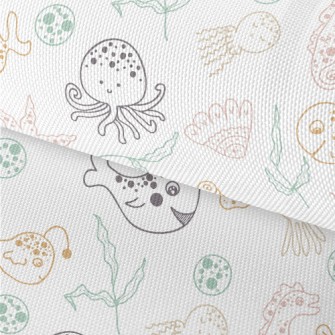 Hand Drawn Cute Marine Life Waterproof Oxford